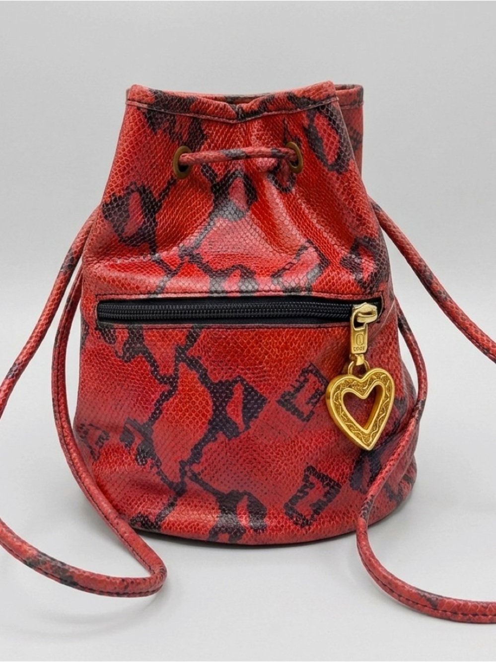 Vintage Moschino Redwall Convertible Snakeskin Embossed Leather Bucket Bag